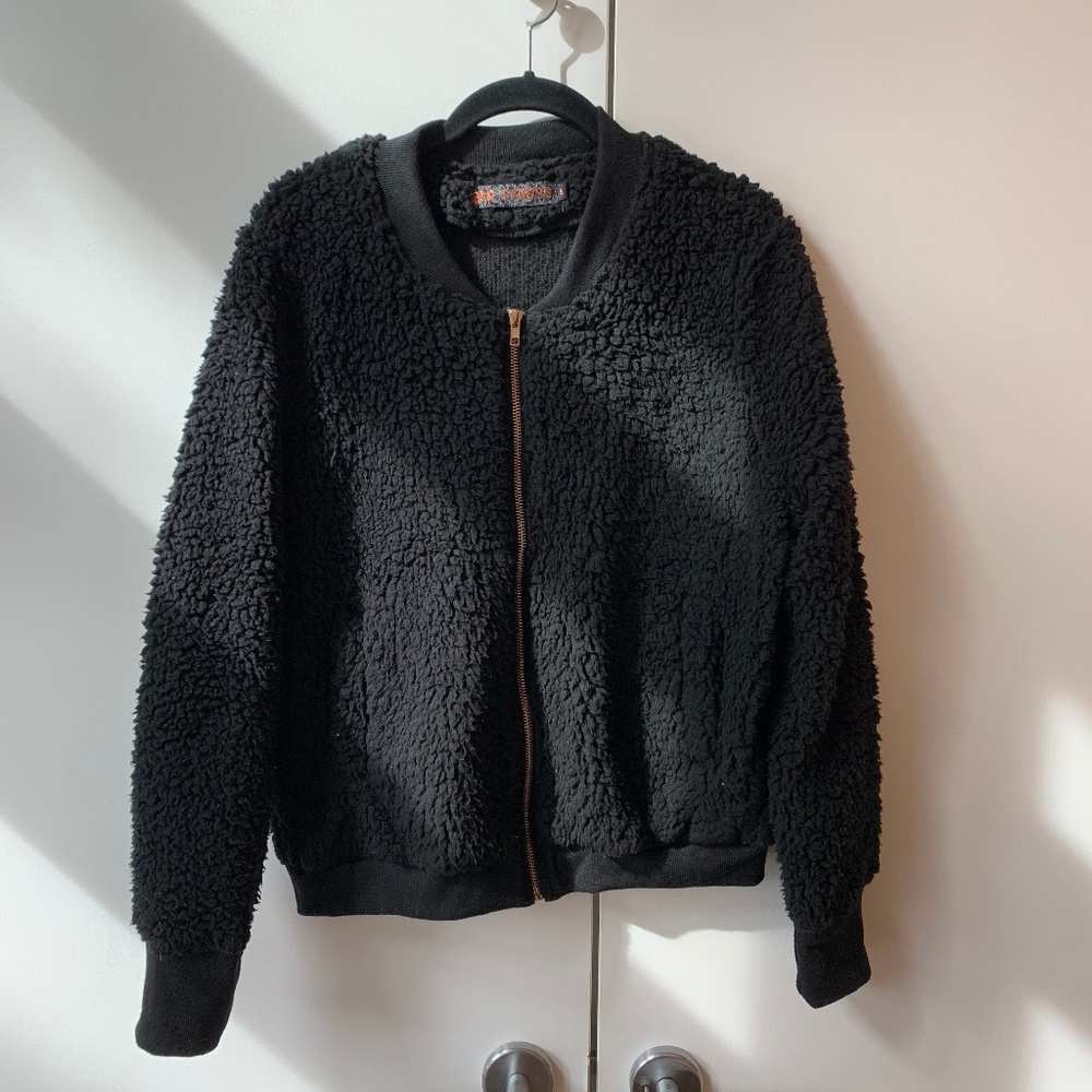 ASOS QED London Fluffy Faux Fur Bomber Jacket